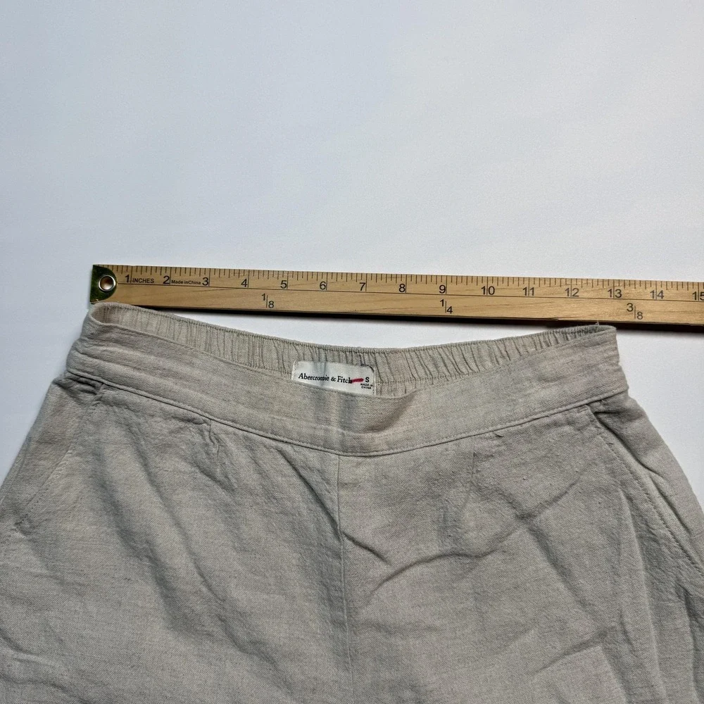 Abercrombie & Fitch Shorts Womens Small Beige Linen Blend Elastic Waist Chino